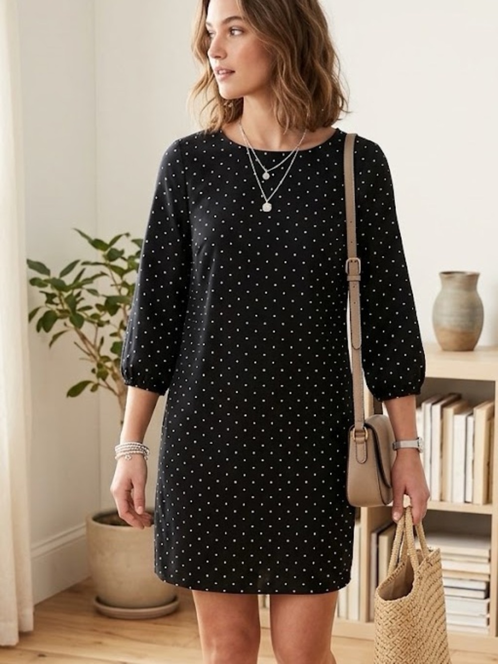 Old Navy Black Dress with White Polka Dots